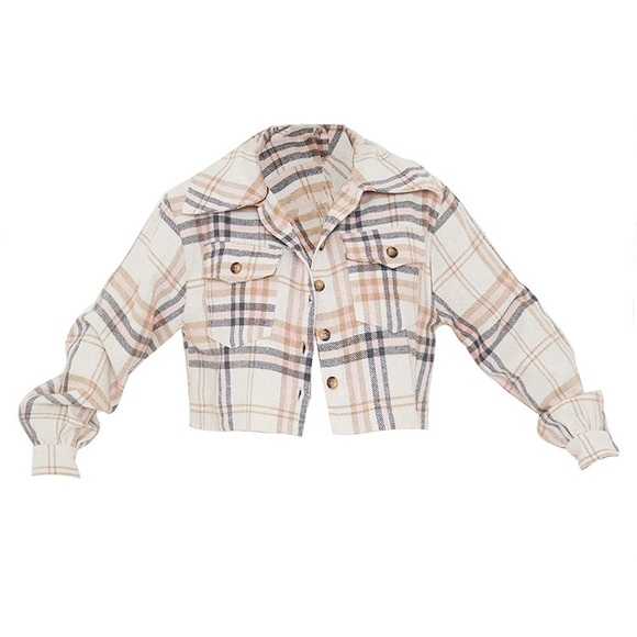 Beige / pink checked cropped shaket - Picture 4 of 8